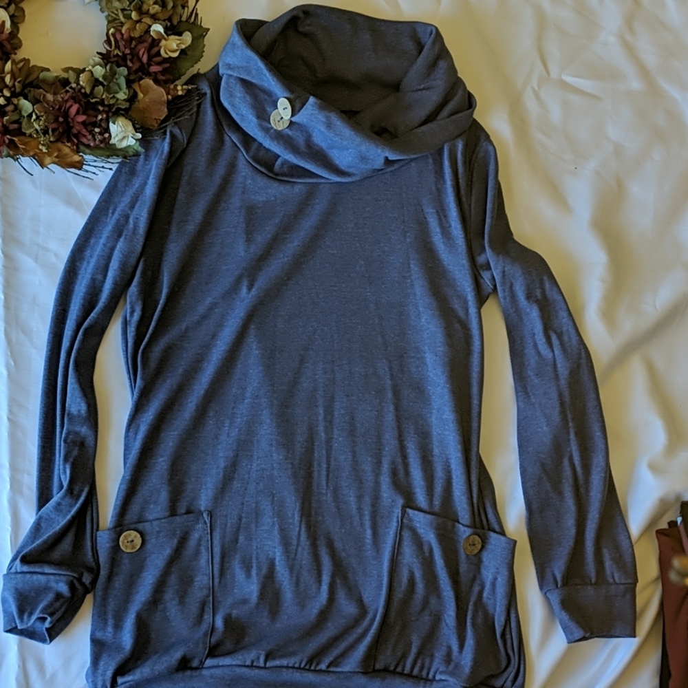 Womens Button Cowl Neck Tunic
